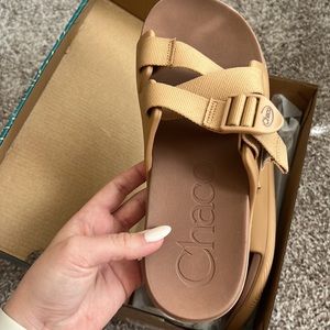 Chaco Hiking Slide Sandal in Tan color.